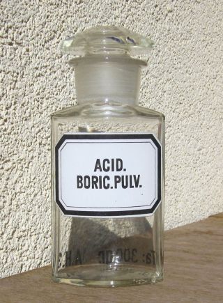 Antique Vintage Acid Boric Pulv Medical Pharmaceutical Desktop Glass Bottle photo