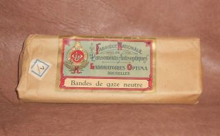 C1915 Antique Wwi Field Dressing Package Bandages Laboratoires Optima Brussels B photo