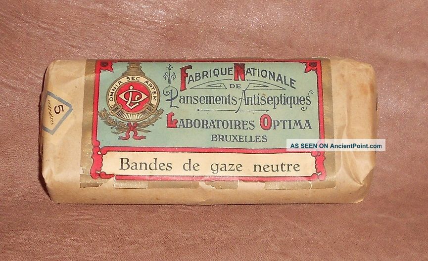 C1915 Antique Wwi Field Dressing Package Bandages Laboratoires Optima Brussels A Other Medical Antiques photo