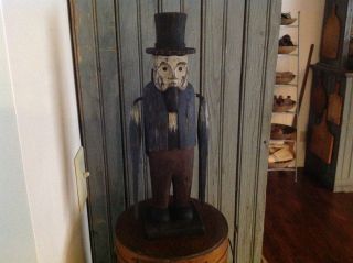 Primitive Looking Vintage Inspired Wood Whirligig Man With Top Hat Not Old photo