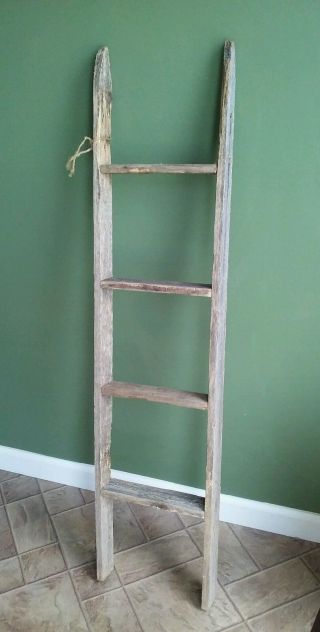 Rustic Barn Farm Country Primitive Decor Wood Step Ladder Antique Old Wooden 4ft photo