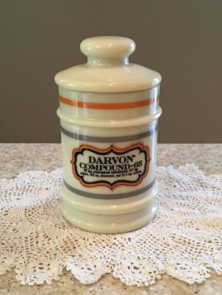 Vintage Darvon Compound - 65 Apothecary Jar Ivory Heavy Milk Glass Advertising photo
