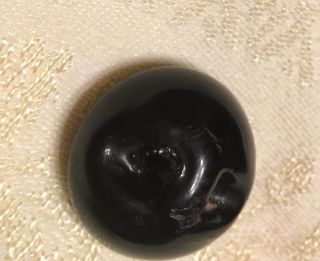 Antique Black Glass Button W Intricate Metal Escutcheon Design Attached Vintage photo