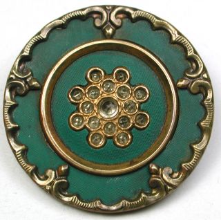 Antique Victorian Celluloid Button Faceted Glass Flower W Fancy Border 1 & 1/4 
