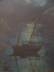Lg.  Luminist Antique Lighthouse & Moon Ship Seascape Nautical Folk Art Painting Other Maritime Antiques photo 5