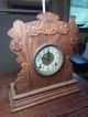 Antique Ingraham Wooden (oak?) Gingerbread Mantel Clock Clocks photo 1