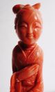 Chinese Red Coral Statue Carving With Mirror Circa 1940 51 Gram Other Antique Chinese Statues photo 1