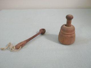 Antique Hand Carved Miniature Butter Mold And Sugar Dipper photo
