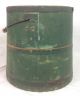 Antique Wooden Country Farm House Green Wash Bucket W/ Handle Vintage Wood Metal Primitives photo 1