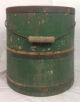 Antique Wooden Country Farm House Green Wash Bucket W/ Handle Vintage Wood Metal Primitives photo 2
