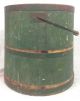Antique Wooden Country Farm House Green Wash Bucket W/ Handle Vintage Wood Metal Primitives photo 3