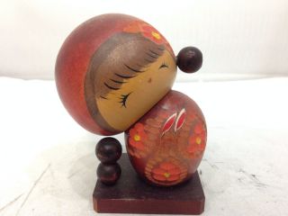 Vintage Cute Japanese Wooden Kokeshi Doll 3.  54inch Made In Japan photo