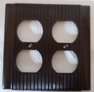 Brown Vintage Uniline Rib Art Deco Bakelite Double Two 2 Gang Outlet Plate Cover photo