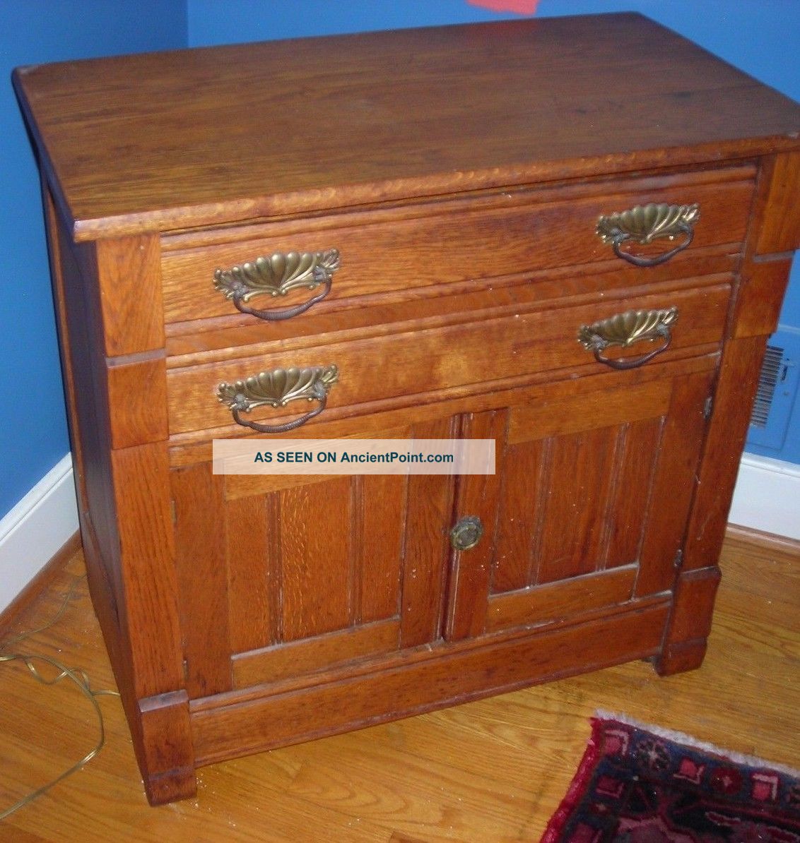 Antique Small Oak Cabinet / Cupboard With 2 Drawers 1900-1950 photo