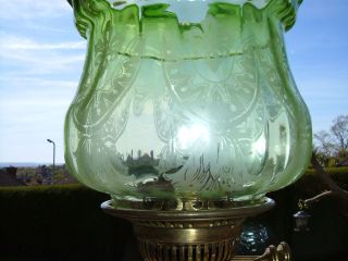 A Superior Two Tier Victorian/edwardian Beautifully Etched Oil Lamp Shade. photo