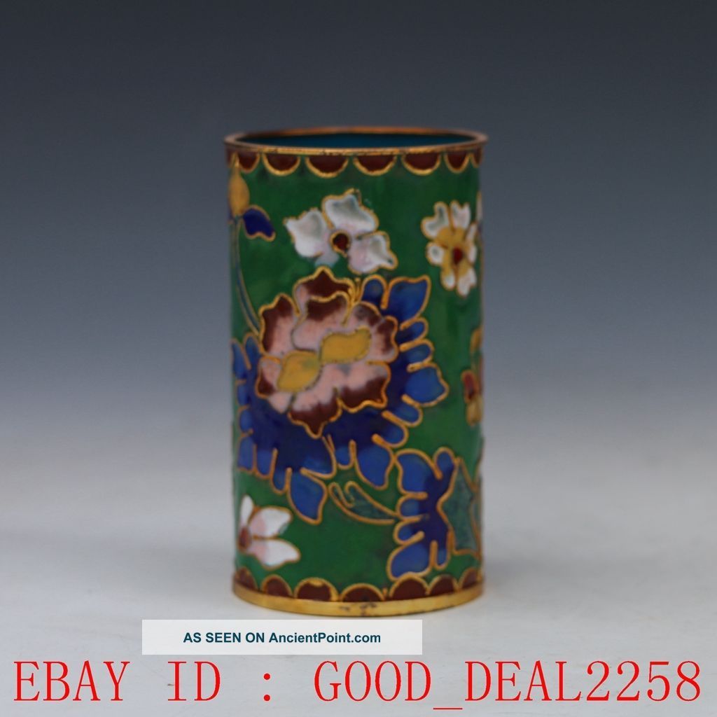 Chinese Cloisonne Hand - Painted Flower Brush Pots 3 Brush Pots photo