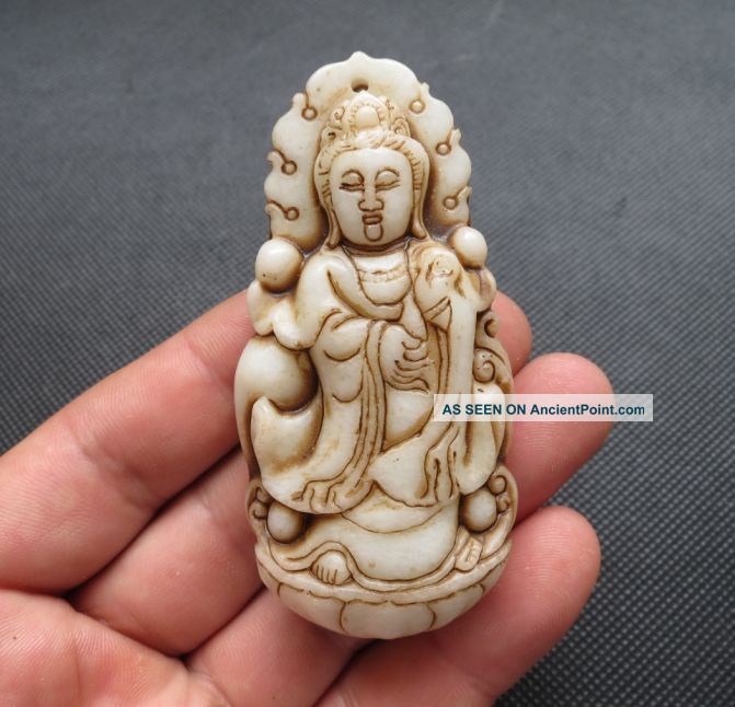 Old Chinese White Jade Hand - Carved Kuan - Yin Amulet Pendants B376 Necklaces & Pendants photo