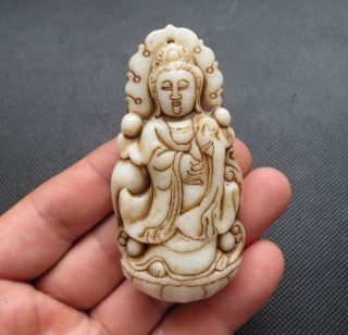 Old Chinese White Jade Hand - Carved Kuan - Yin Amulet Pendants B376 photo