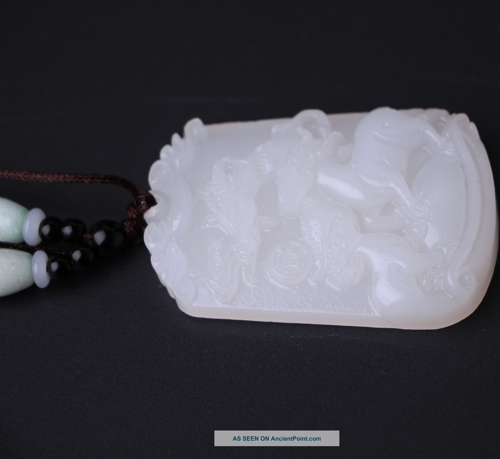Chinese Natural White Hetian Jade Pendant Hand - Carved Necklace Sanyangtaitai Necklaces & Pendants photo
