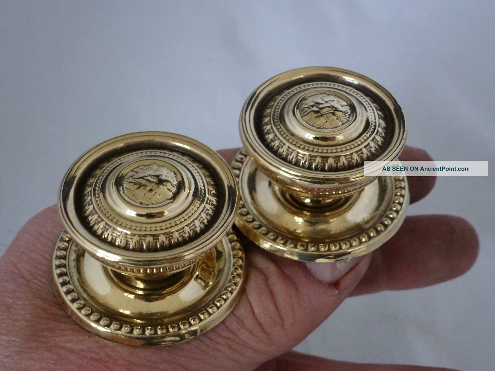 Early 19thc Style Brass Cupboard Draw Door Handles Knobs C1900 Door Knobs & Handles photo
