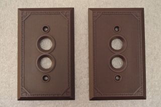 2 Antique Monowatt Brown Bakelite Push Button Switch Cover Plate Vtg Art Deco photo