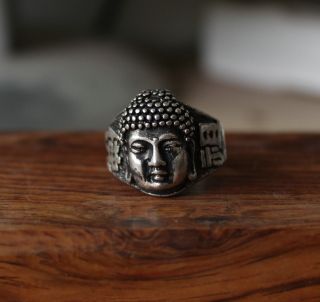 2.  6cm Old Chinese Miao Silver Buddhism Shakyamuni Buddha Figure Finger Ring 001 photo