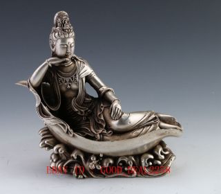 Chinese Silver Buddhism Guanyin Goddess Kwan - Yin Buddha Statue photo