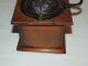 Antique Primitive Ornate Cast Iron Wooden Dovetailed Box Coffee Grinder Mill Primitives photo 4