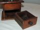 Antique Primitive Ornate Cast Iron Wooden Dovetailed Box Coffee Grinder Mill Primitives photo 5