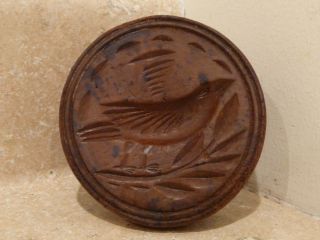 S25 Antique Primitive Wooden Butter Mold Press Stamp Aafa Bird Leaves Design photo
