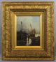 Antique 1880 Fred Airy O/c Oil Painting British Fishing Boat & Docks Gilt Frame Other Maritime Antiques photo 1