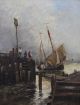 Antique 1880 Fred Airy O/c Oil Painting British Fishing Boat & Docks Gilt Frame Other Maritime Antiques photo 2