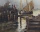 Antique 1880 Fred Airy O/c Oil Painting British Fishing Boat & Docks Gilt Frame Other Maritime Antiques photo 4