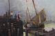 Antique 1880 Fred Airy O/c Oil Painting British Fishing Boat & Docks Gilt Frame Other Maritime Antiques photo 5