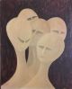 The Silent Majority - Circa 1970 Mid - Century Modernist Painting - Of Aliens ? Mid-Century Modernism photo 1
