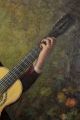 Antique O/c Oil Painting Young Lady Singing & Playing Parlor Acoustic Guitar Nr String photo 3