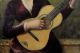 Antique O/c Oil Painting Young Lady Singing & Playing Parlor Acoustic Guitar Nr String photo 4