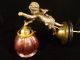 Fabulous Victorian Cherub Wall Sconce Lamp W/ Ruby Art Glass Shade - Circa 1880 Lamps photo 6