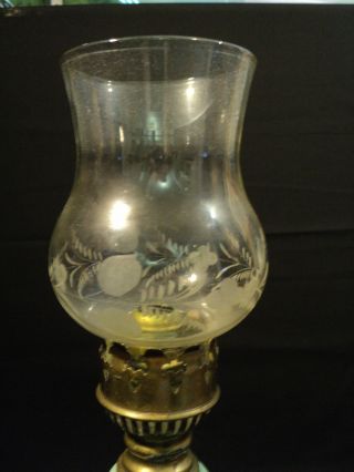 19th Century Hand Enameled Bristol Glass Oil Lamp Converted To Candelstick photo