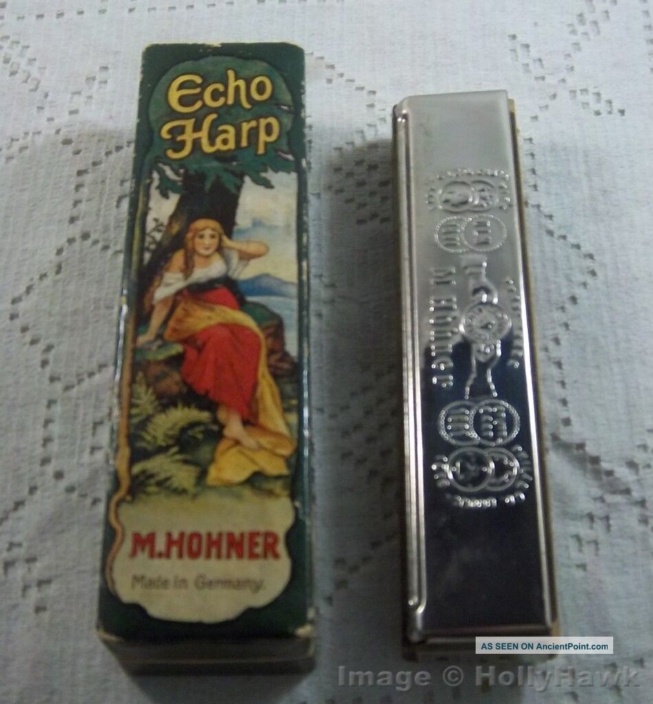Vintage Harmonica The Echo Harp M.  Hohner,  Germany Bell Metal Reeds W/ Orig.  Box Other Antique Instruments photo