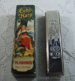 Vintage Harmonica The Echo Harp M.  Hohner,  Germany Bell Metal Reeds W/ Orig.  Box photo