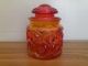 Awesome,  Vintage 1940 ' S Red Amberina,  Apothacary Jar,  With Ground Glass Lid - Vgc Bottles & Jars photo 10