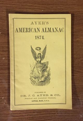 1874 Ayers American Almanac D Rhoades Groton Ny Pills Ague Cures Testimonials photo