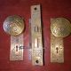 Antique Victorian Brass Ceylon Eastlake Lockset With Skeleton Key 10 Door Plates & Backplates photo 5