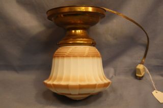 Vintage Brass Nutmeg Milk Glass Ceiling Light Fixture 3 
