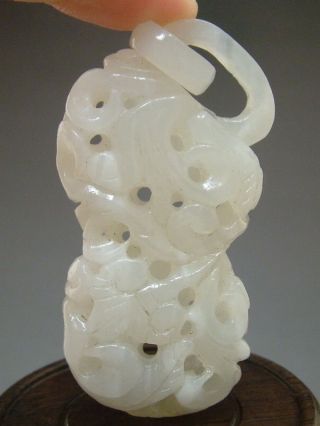 Antique Old Chinese Celadon Nephrite Sculpture White Jade Perfume Bag 114 photo