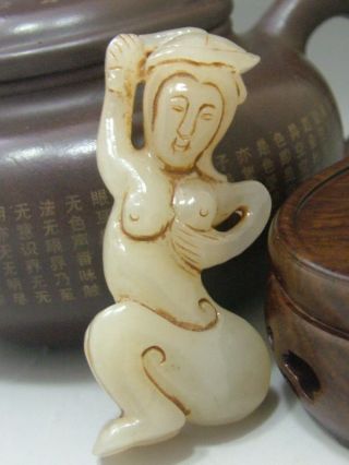 1684 Jade Sculpture Antique Old Chinese Celadon Nephrite Jade Statue Pendant photo