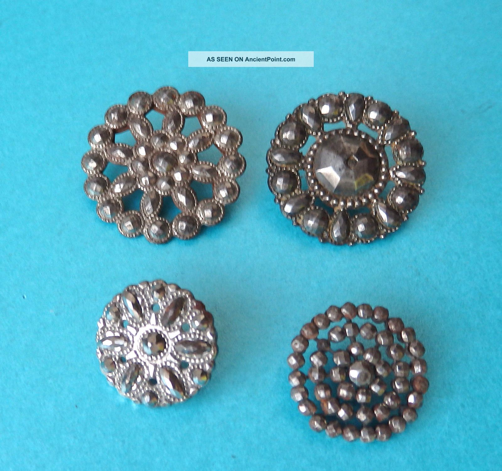 Antique Circa 1800,  4 Individually Riveted Cut Steel Pretty Openwork Buttons. Buttons photo