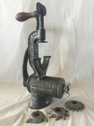 1800 ' S Enterprise Mfg Phila Food Meat Chopper Grinder Tinned Cast Iron,  Blades photo