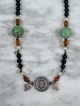 Antique Chinese Black Nephrite Jade Amber Carved Turquoise Pearl Silver Necklace Necklaces & Pendants photo 3